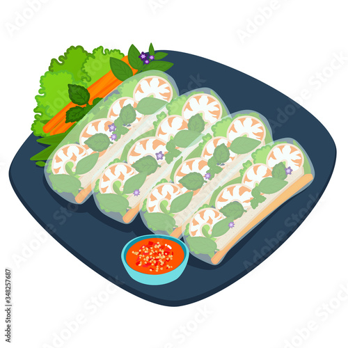 Fresh spring roll vector illustration.