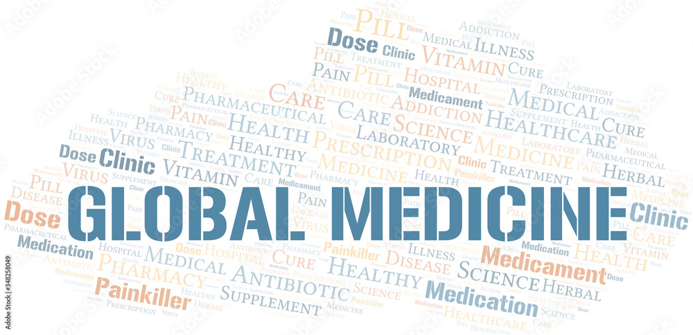 Obraz premium Global Medicine word cloud collage made with text only.