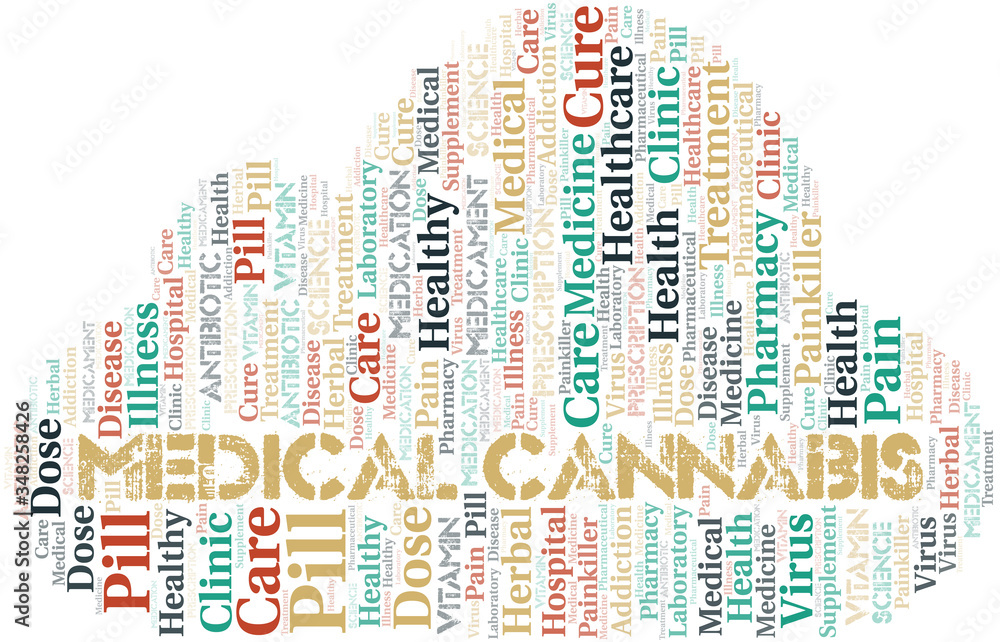 Medical Cannabis word cloud collage made with text only.