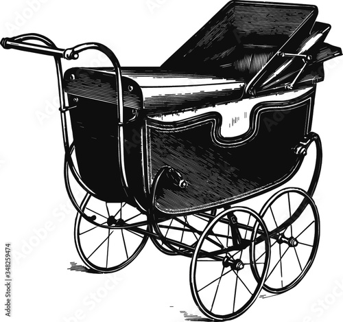 old fashioned stroller, Vector Sketch of a 19th century engraving