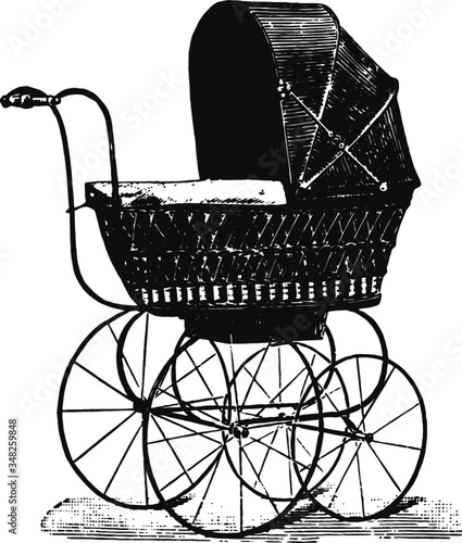 vintage baby carriage, Vector Sketch of a 19th century engraving