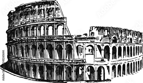 Vintage ancient roman Colosseum, Vector Sketch of a 19th century engraving