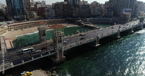 Aerial Drone shot over Egypt Alexandria city Stanly Bridge