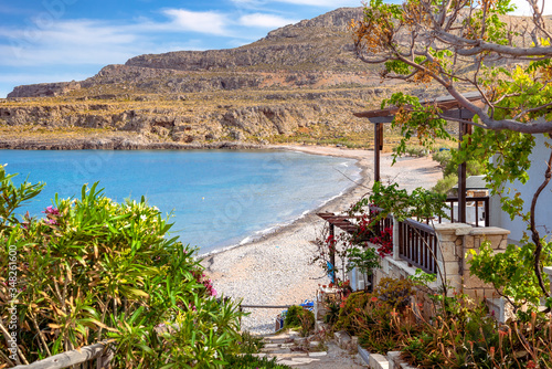 The peaceful village of Kato Zakros at the eastern part of the island of Crete with beach and tamarisks, Greece photo
