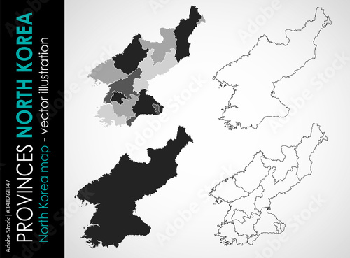 Vector map of North Korea regions gray monohromatic 