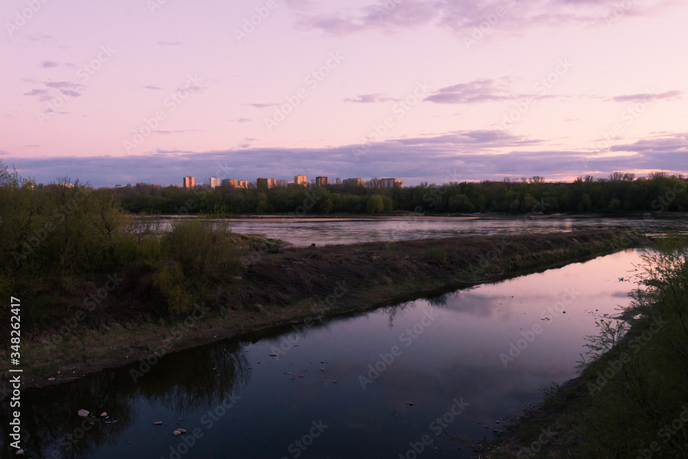 Warsaw over Wisła evening