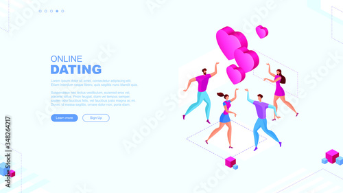 Trendy flat illustration. Online dating sevice page concept. People looking for a couple. Social media. Virtual relationship. People communications. Template for your design works. Vector graphics.