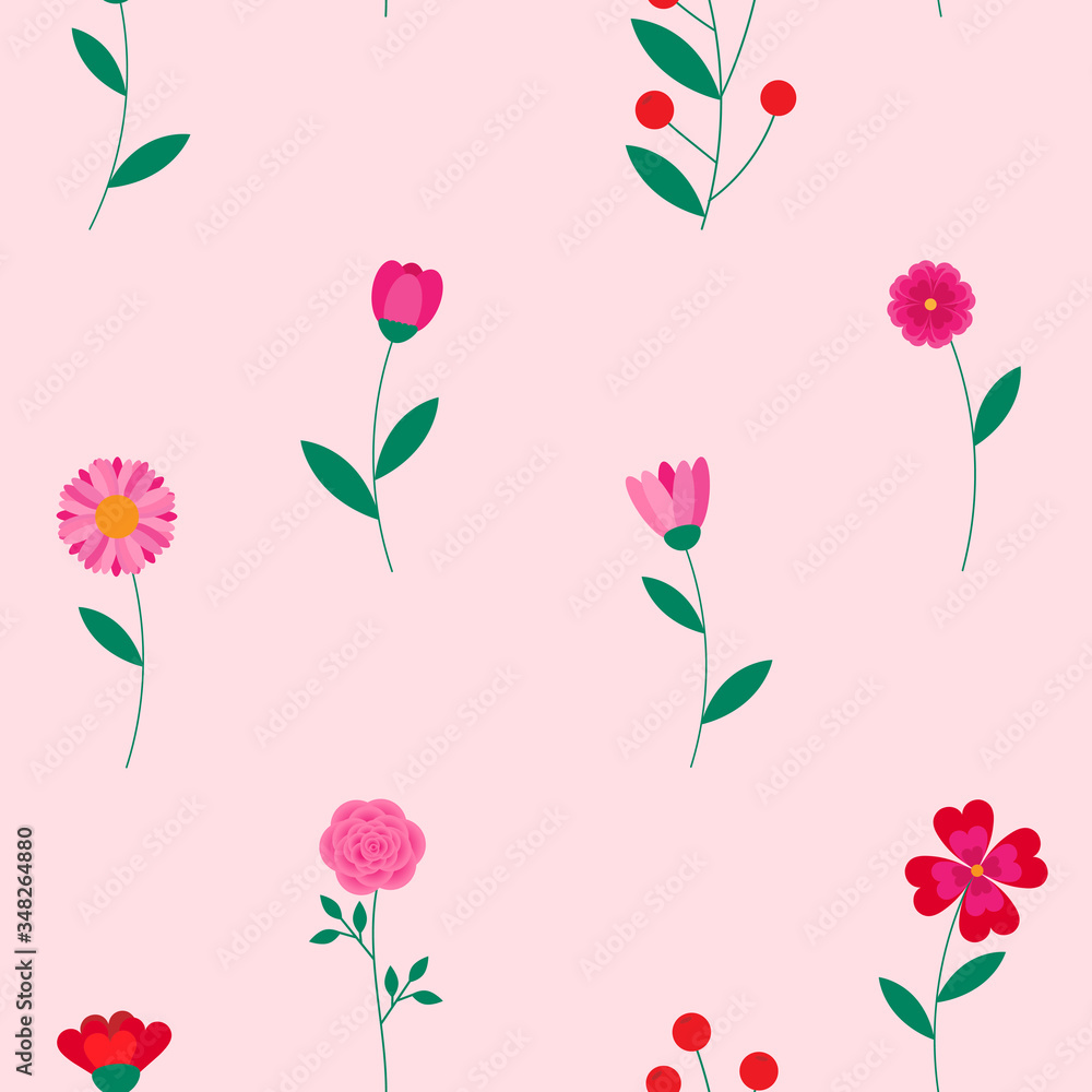 This is a seamless pattern texture of flowers on a pink background.
