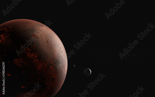 Mars planet of Solar sysrem with moons close up. 3d rendered illustration. Elements of this image furnished by NASA.