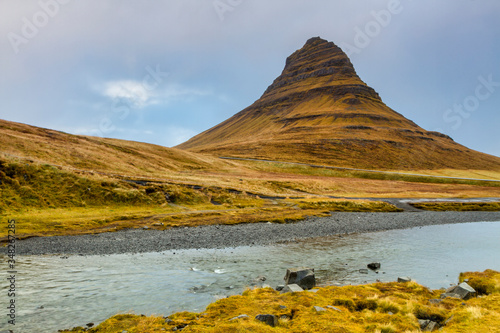 Kirkjufell mountain and kirkjufellsfoss waterfall photo