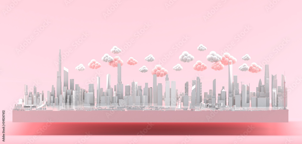 Big city on a pink background.-3d rendering..