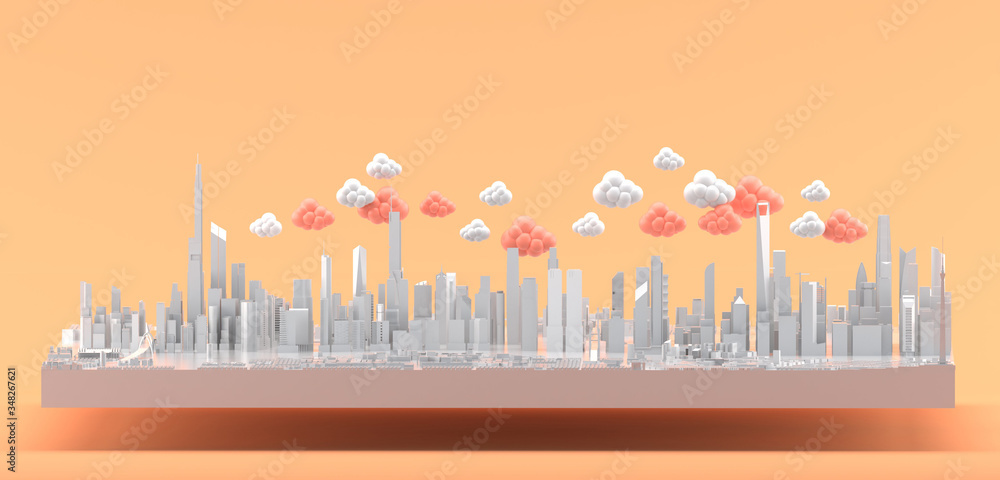 Big city on an orange background.-3d rendering..
