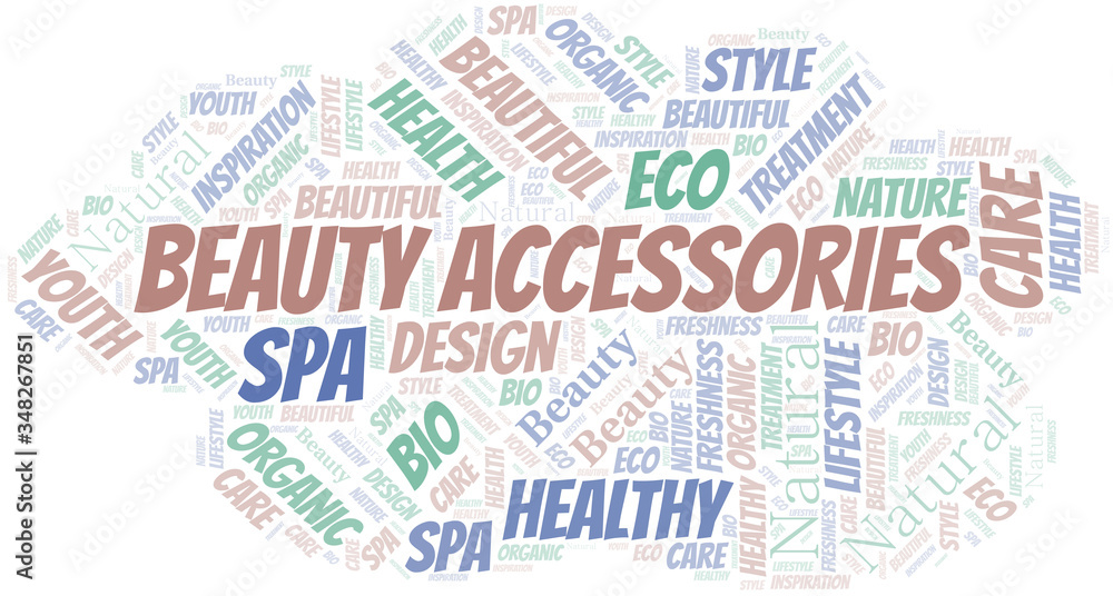 Beauty Accessories word cloud collage made with text only.