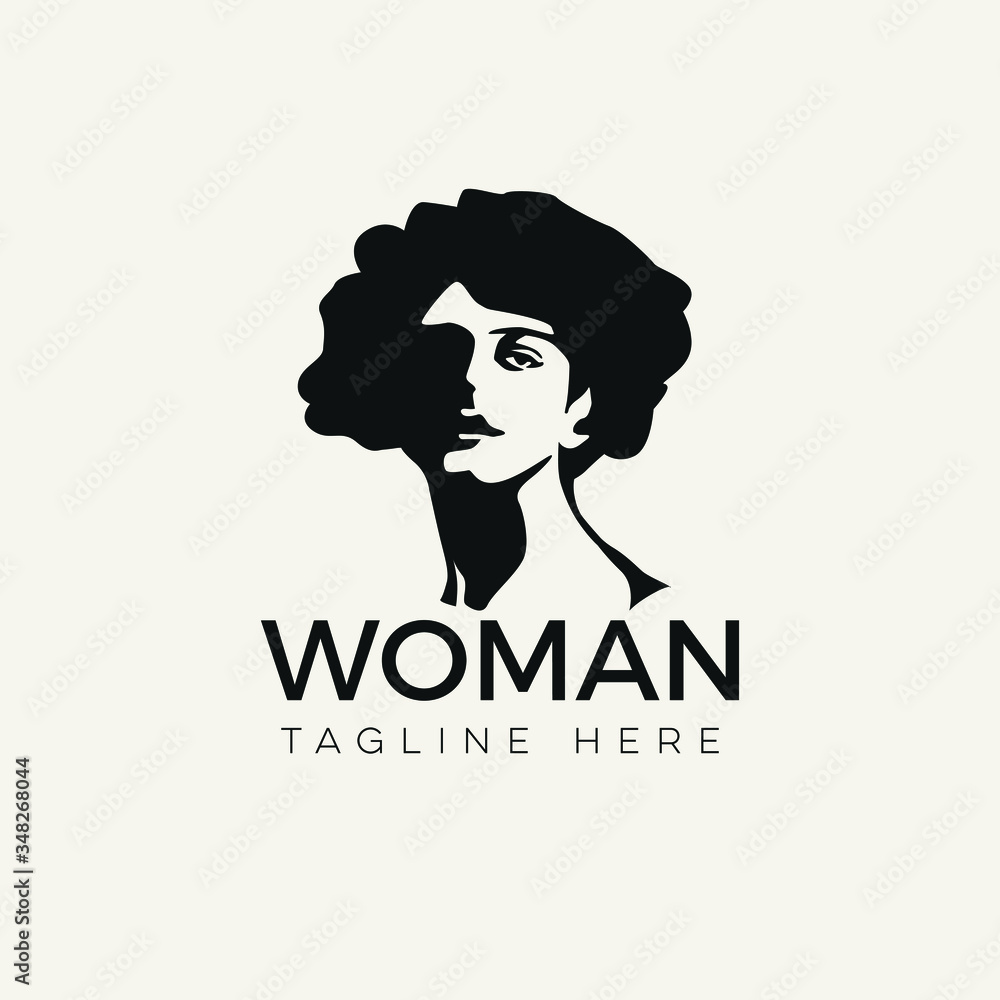 BEAUTY ELEGANT VINTAGE woman's face logo design template. Hair, girl, Abstract design concept for beauty salon, massage, magazine, cosmetic and spa. Premium vector icon.