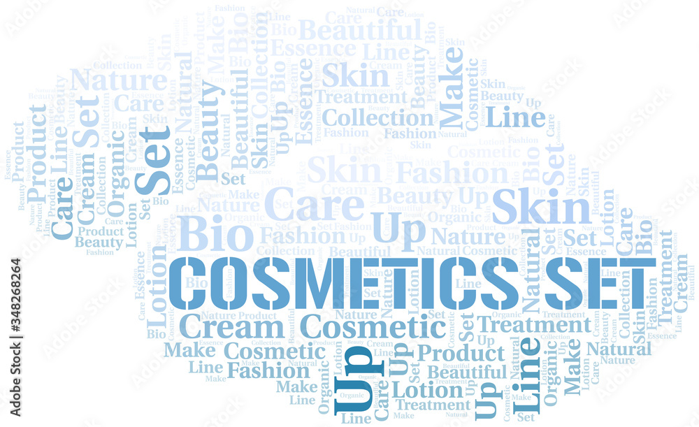 Cosmetics Set word cloud collage made with text only.