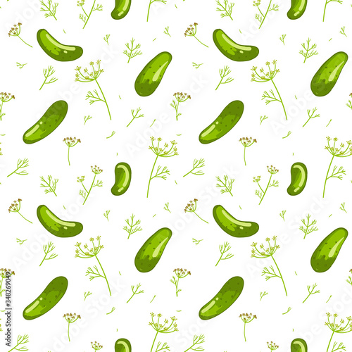 seasoning pickles cucumber with dill / seamless vector pattern