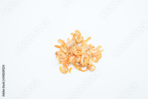 Dried shrimp shot in a white isolated background
