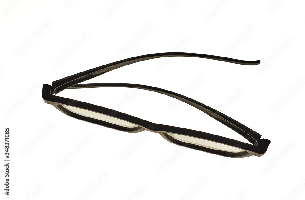 Square shape with black lenses glasses for watching 3 D movies on isolated white background. Square shape with black lenses glasses for watching 3 D movies on isolated white background.