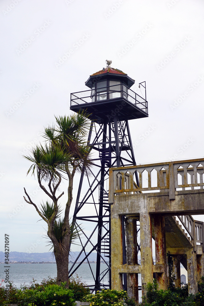 The famous Alcatraz prison and its watch tower