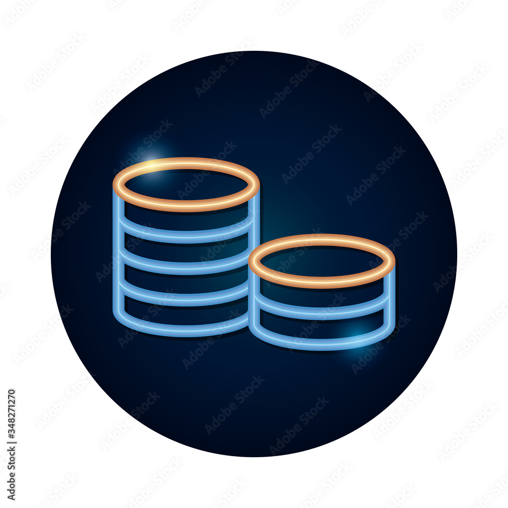 shopping online concept, data servers icon, neon style shopping online concept, data servers icon, neon style