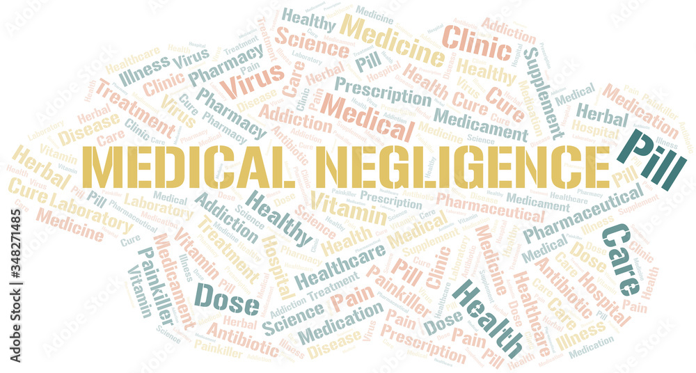 Medical Negligence word cloud collage made with text only.