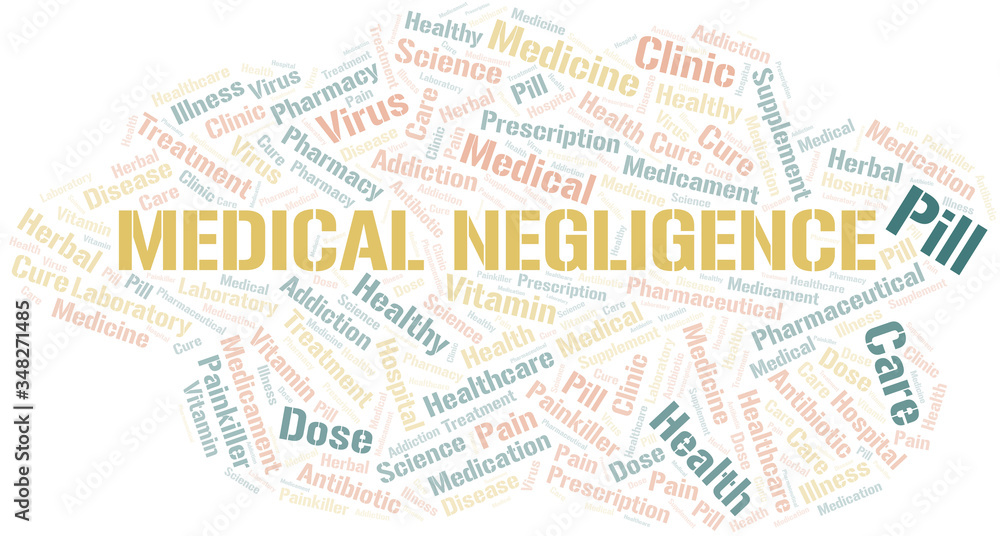 Medical Negligence word cloud collage made with text only. Stock Vector