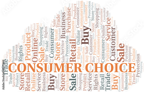 Consumer Choice word cloud collage made with text only.