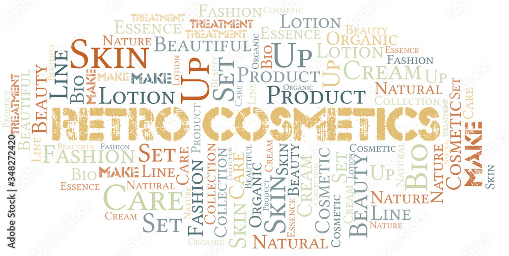 Fototapeta premium Retro Cosmetics word cloud collage made with text only.