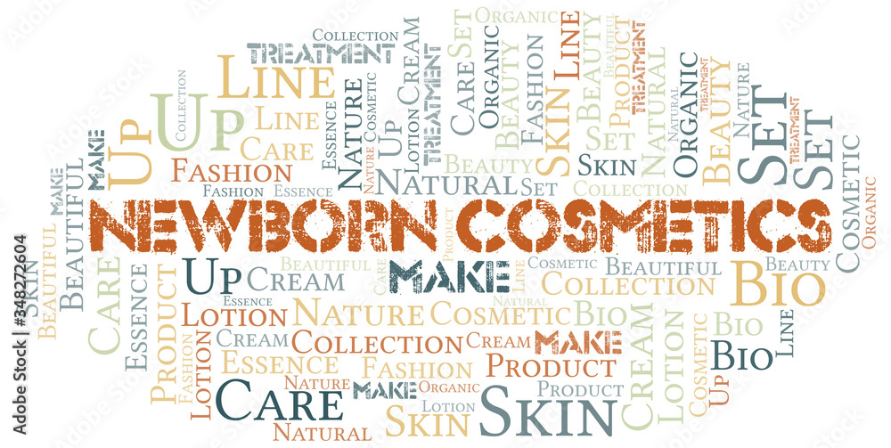 Fototapeta premium Newborn Cosmetics word cloud collage made with text only.