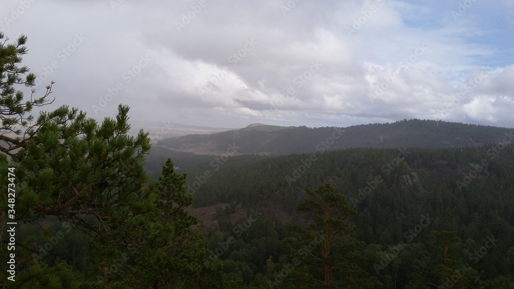 beautiful nature, mountains, forest in the rain