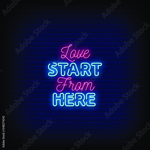 Love Start From Here Neon Signs Style Text Vector