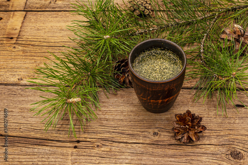 Pine needle tea, sollip-cha, traditional Korean beverage. Alternative medicine, healthy life style
