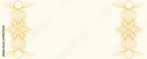 Two golden symmetric guilloches on ripple curves. Watermark design. Undulating subtle lines. Vector abstract background. Template for cheque, paper currency, passport, certificate, banknote. EPS10