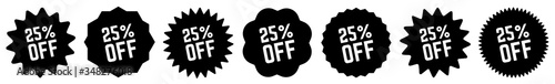 25 Percent OFF Discount Tag Black | Special Offer Icon | Sale Sticker | Deal Label | Variations