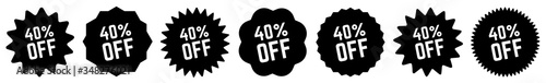 40 Percent OFF Discount Tag Black | Special Offer Icon | Sale Sticker | Deal Label | Variations