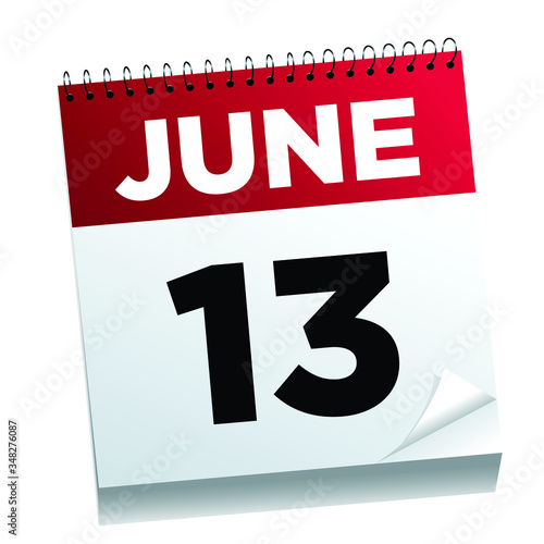 June 13th on a calendar page - illustrated.