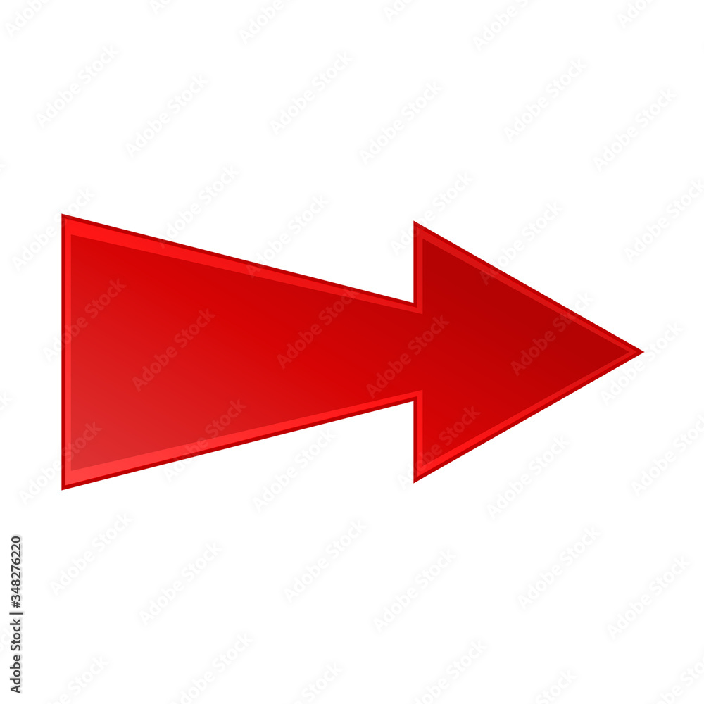 Bright red right arrow icon on white background Bright red right arrow icon on white background