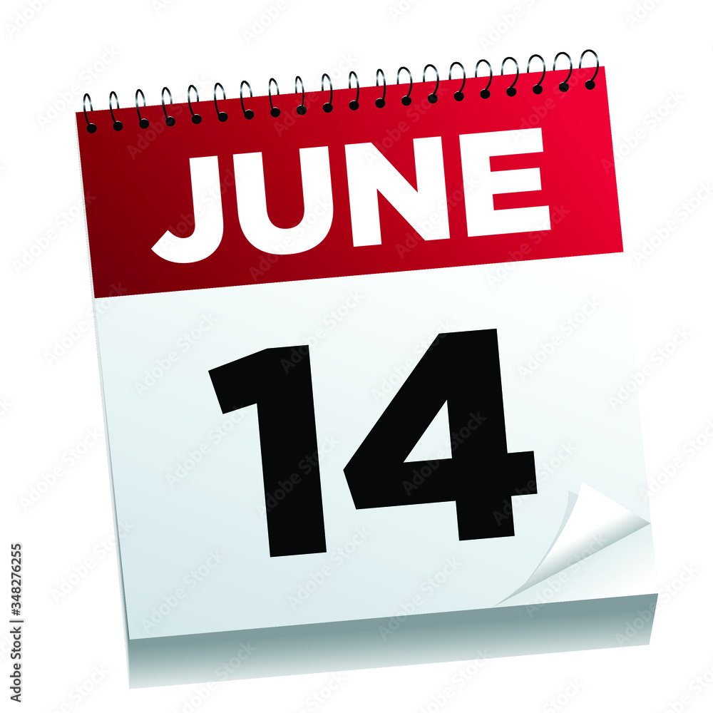 June 14th on a calendar page - illustrated. June 14th on a calendar page - illustrated.