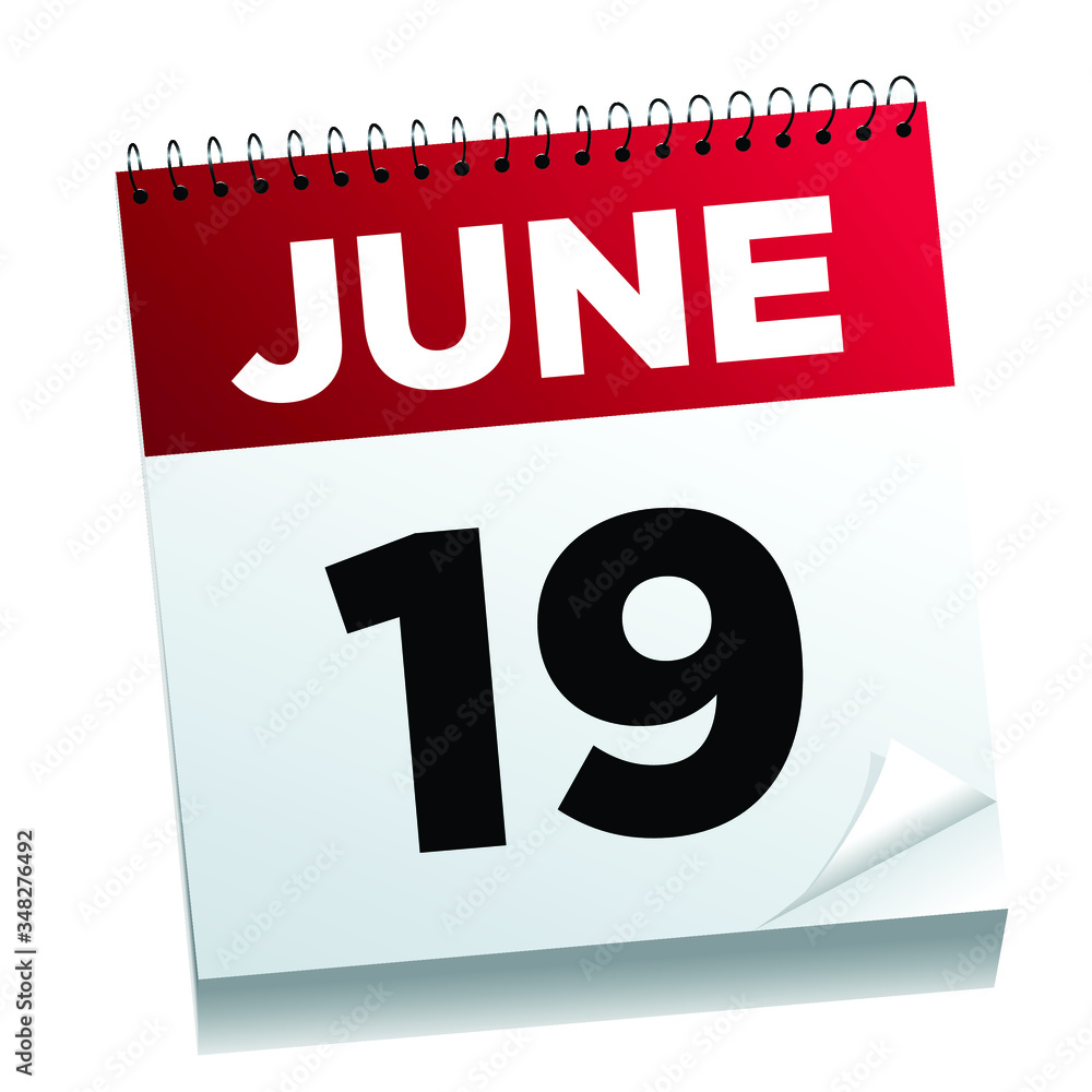 June 19th on a calendar page - illustrated. June 19th on a calendar page - illustrated.