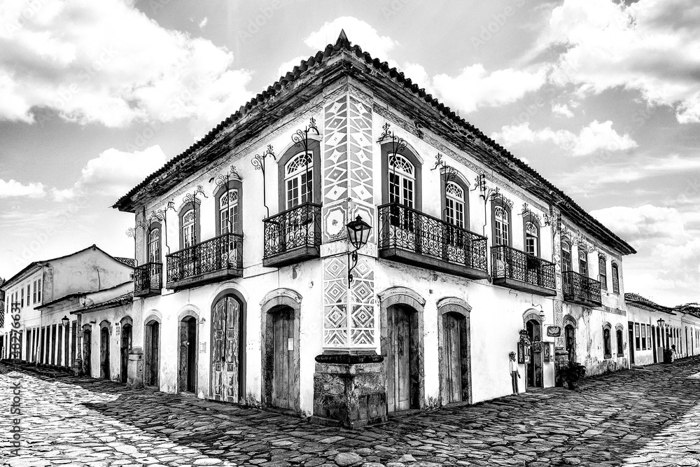 Street and old portuguese colonial houses in historic downtown in Paraty, state Rio de Janeiro