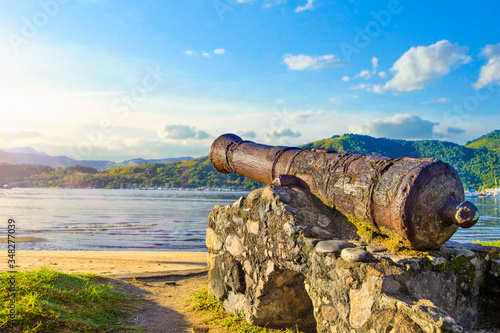 Historical cannon used to combat pirates at Paraty, Rio do Janeiro, Brazil.