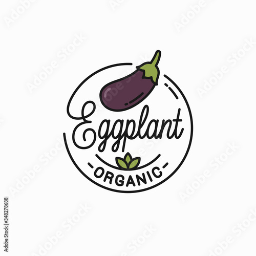 Eggplant vegetable logo. Round linear of eggplant