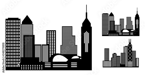 Photography City metropolis skyline with tall buildings and high rises - flat icon for apps