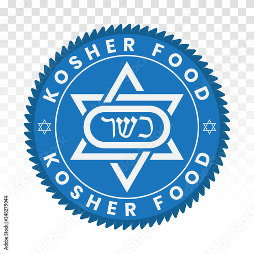 Blue kosher certification foods stamp, label, sticker or flat icons for apps or websites