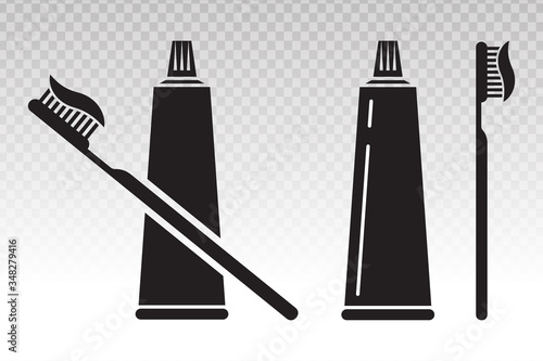 Toothbrush / tooth brush and toothpaste flat vector icon on a transparent background