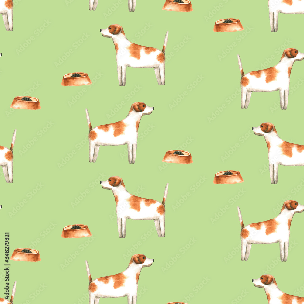 Seamless pattern with watercolor dog. Hand drawn illustration is ...