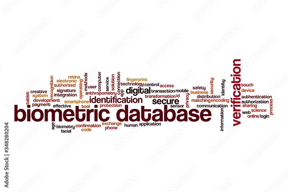 Biometric database word cloud concept Biometric database word cloud concept