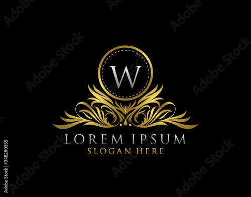 Letter W Luxury Logo. Monogram design elements, graceful template. Calligraphic elegant line art badge design. Letter Stamp, Boutique, Cafe, Hotel, Heraldic, Jewelry, Wedding.