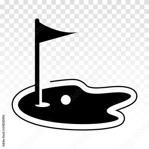 Golf course with flag or flagstick and golf ball flat icons on a transparent background