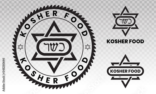 Kosher certification foods stamp, label, sticker or flat icons for apps or websites